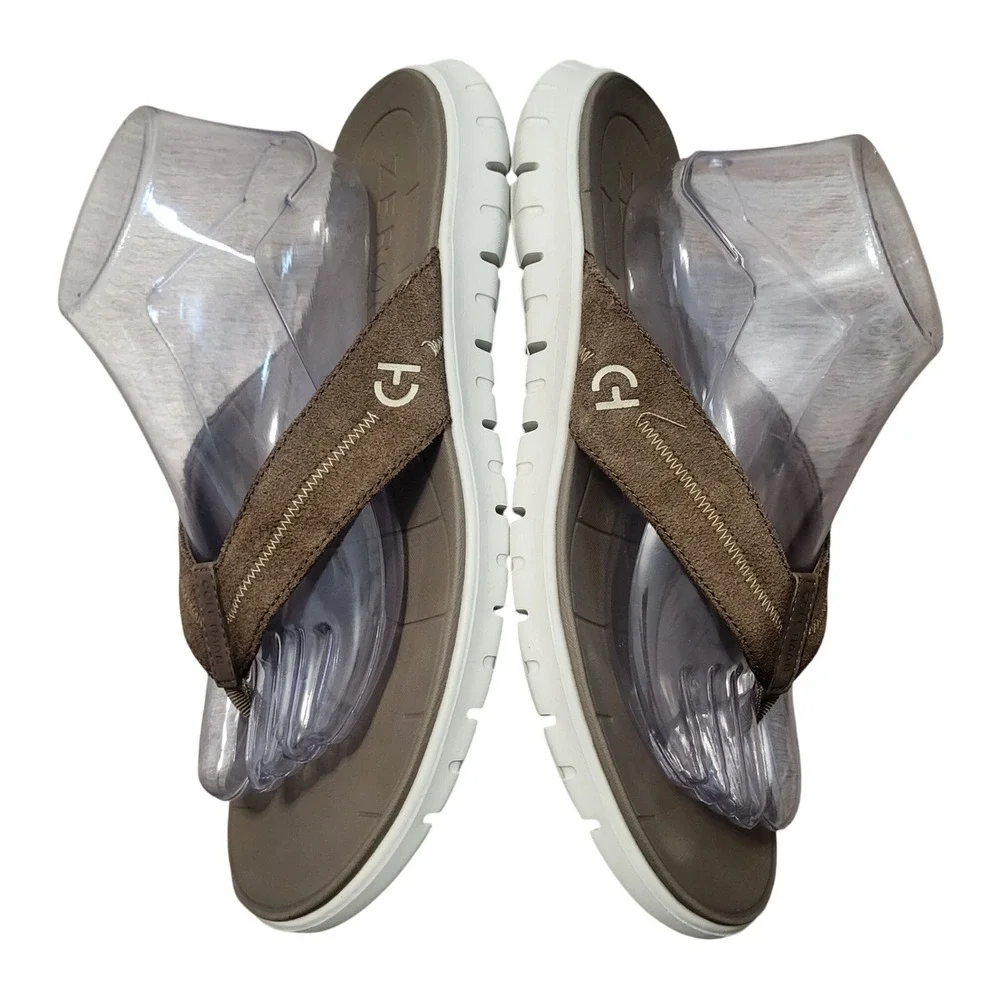 Cole Haan Zerogrand Mens Brown Flip Flop Sandals Size 9 Rubber Leather Vacation